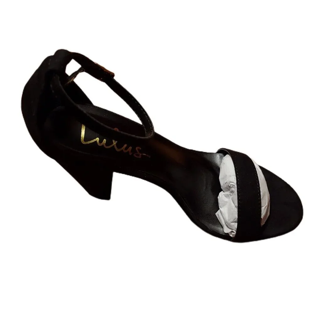 Lulus Black Sued 4" High Heels Shoes Size 7 Chunky Heel Ankle Strap - Picture 3 of 11